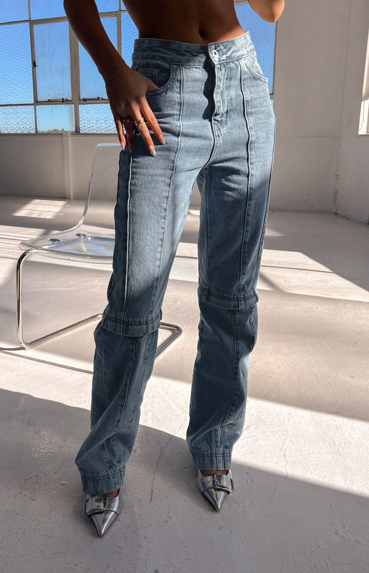 The Phoebe Mid Wash Denim Jeans to Jorts Image