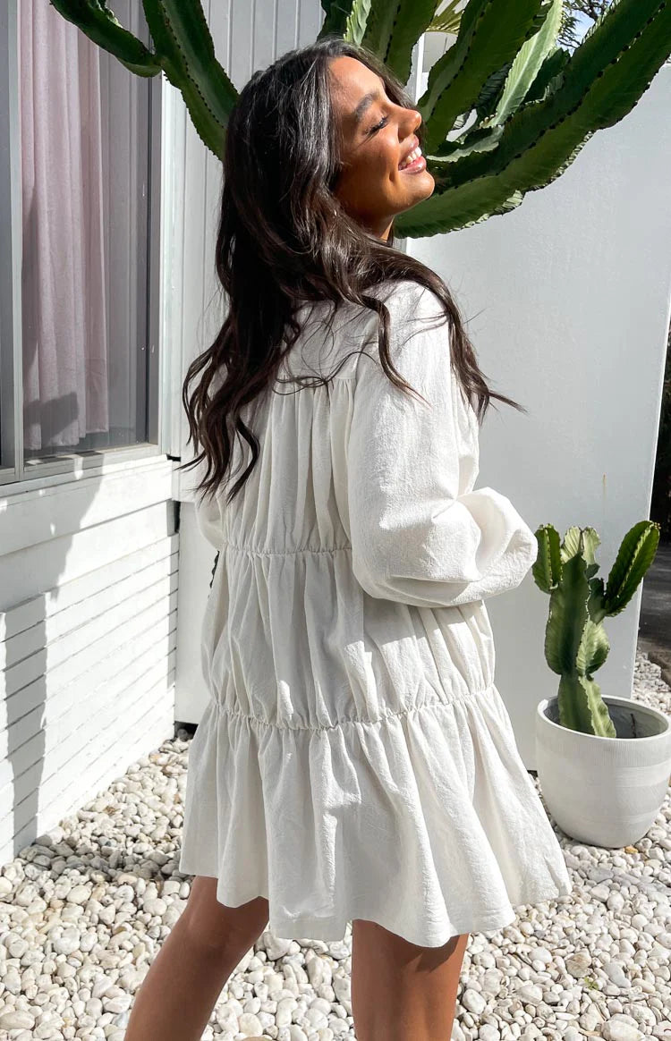 Theodossia Tiered Long Sleeve Dress White | Beginning Boutique US Theodossia Tiered Long Sleeve Dress White | Beginning Boutique US