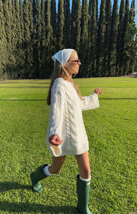 Thursdays Cream Cable Knit Sweater Dress - US 2
