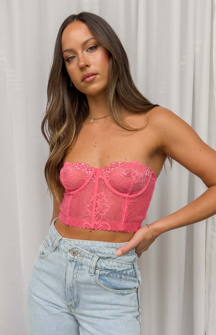 Beginning Lace – Corset Top Pink US Tiarna Boutique