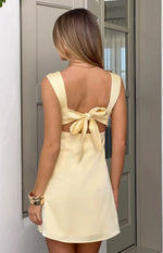 Tiera Yellow Satin Bow Detail Party Mini Dress