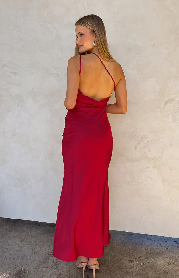 slim fit dress slacks Tina Red Formal Maxi Dress - US 10