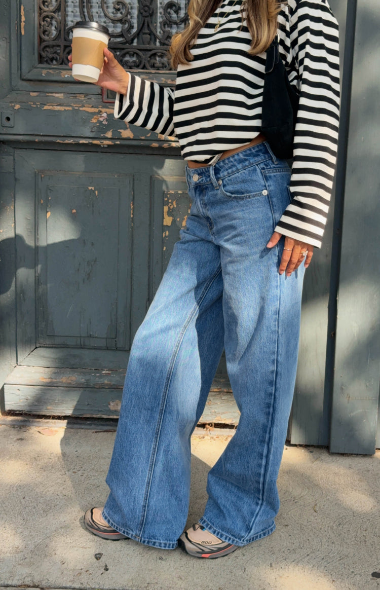 Cropped black and white horizontal stripe long sleeve top with wide relaxed sleeves