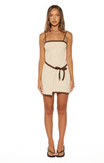 Tora Cream Wrap Tie Mini Dress Image
