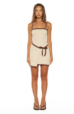 Tora Cream Wrap Tie Mini Dress