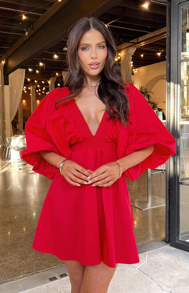 Torie Red Short Sleeve Mini Dress - US 2