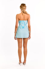 Tranquility Blue Strapless Beaded Party Mini Dress Image