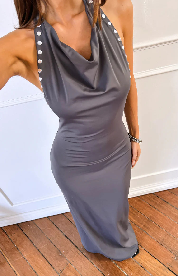 silver cowl neck maxi dress boohoo Women's Plus Satin Cowl Neck Maxi Dress in Silver