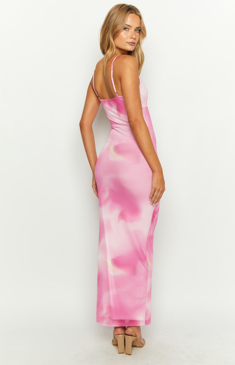 Tulsa Pink Print Mesh Midi Dress Image