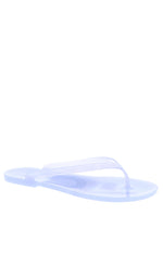 Beginning Boutique Twila Blue Jelly Thongs light blue transparent jelly thongs with a flat sole and wide strap