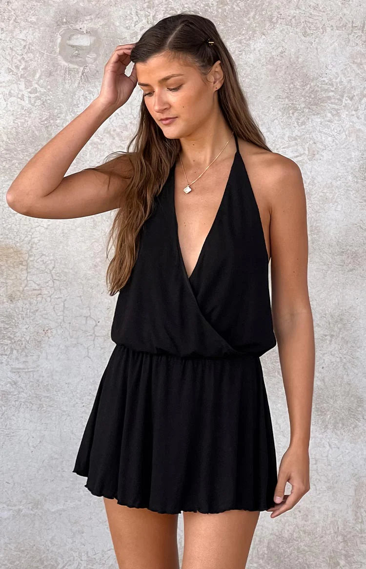 Tyler Black Halter Neck Playsuit - US 4