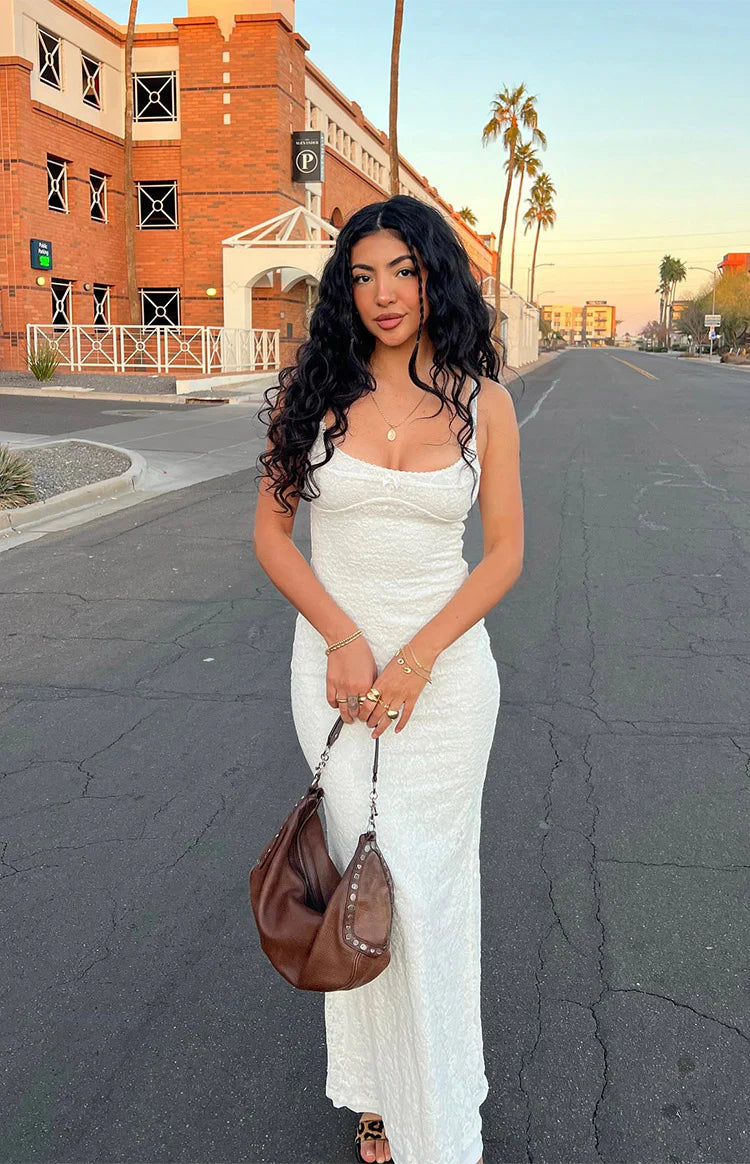 Elora White Lace Maxi Dress - US 14