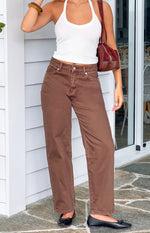 Beginning Boutique Valeria Brown Carrot Fit Jeans brown high-waisted carrot fit jeans with a relaxed straight leg