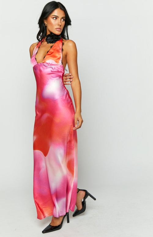 Valletta Pink Print Halter Neck Maxi Dress#N# #N# #N# #N# – Beginning ...