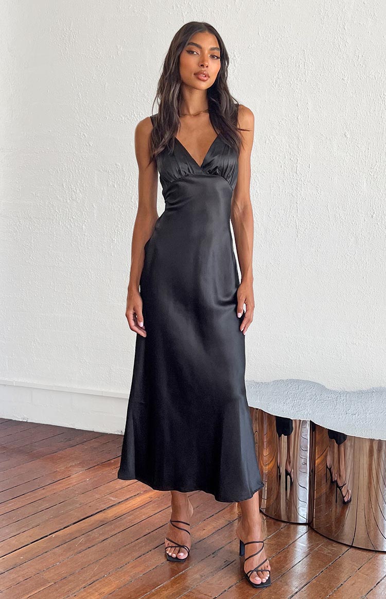Verlaine Black Satin Maxi Dress Beginning Boutique US
