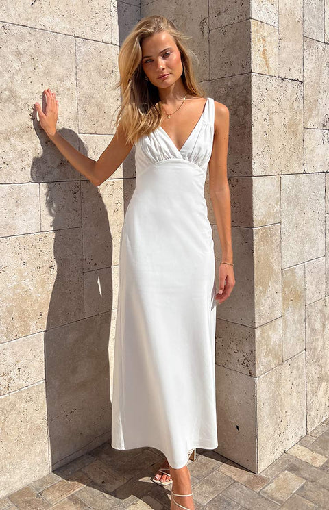 chinese dress ladies Verlaine White Linen Blend Maxi Dress