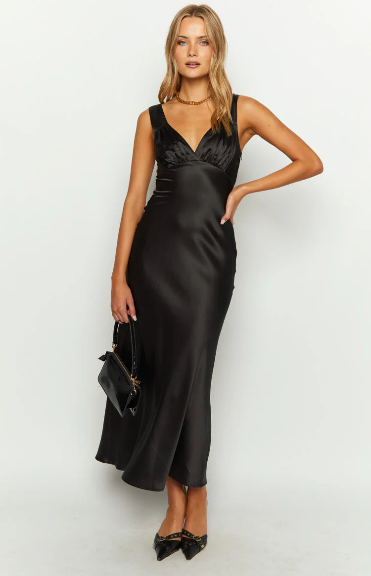 Verlaine Black Satin Maxi Dress | Beginning Boutique US 18 Verlaine Black Satin Maxi Dress | Beginning Boutique US 18