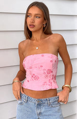 Vila Light Pink Strapless Beaded Top Image