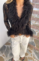 Violetta Black Lace Fur Trim Top