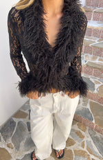 Violetta Black Lace Fur Trim Top