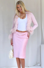 Violetta Pink Fur Trim Knit Cardigan