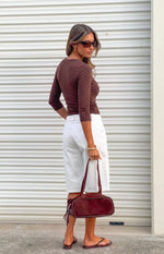 Viv Chocolate 3/4 Sleeve Wrap Jersey Top - PRE ORDER
