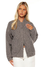 Warren Grey Boucle Button Up Bomber Jacket Image