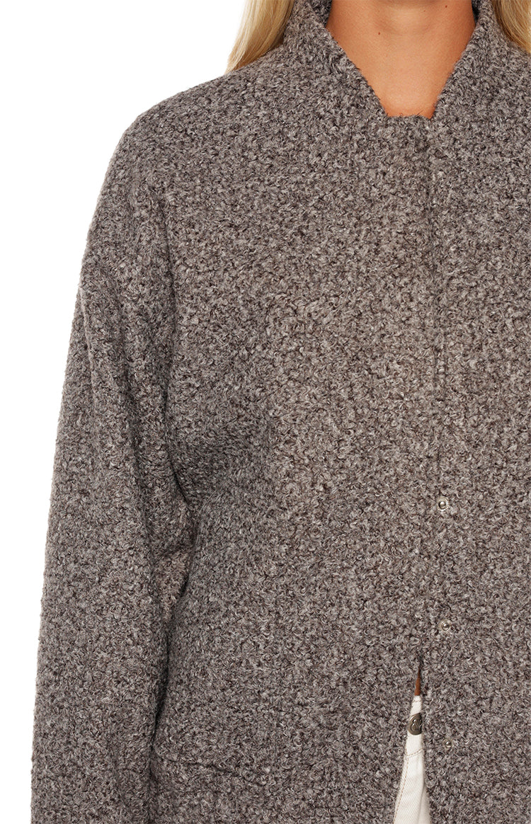 Warren Grey Boucle Button Up Bomber Jacket Image