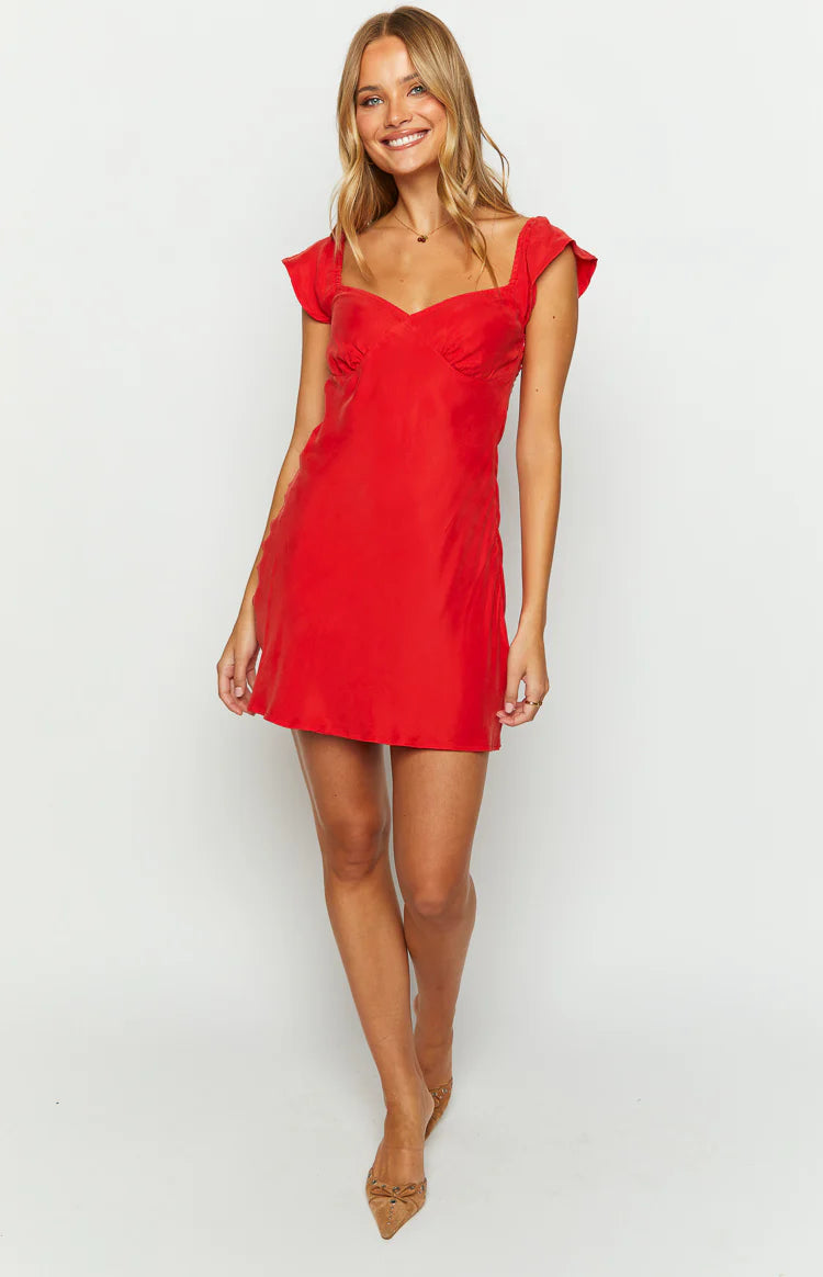 Waves Red Mini Dress - US 8 | Beginning Boutique Exclusive Waves Red Mini Dress - US 8 | Beginning Boutique Exclusive