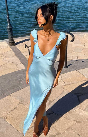 Sunflower Light Blue Mesh Maxi Dress