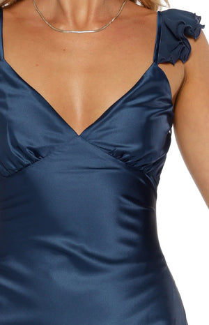 Wendy Navy Satin Maxi Dress