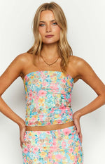 When in Rome Multi Floral Strapless Mesh Top Image