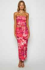 Beginning Boutique When in Rome Pink Print Mesh Maxi Skirt pink abstract floral print mesh bodycon maxi skirt