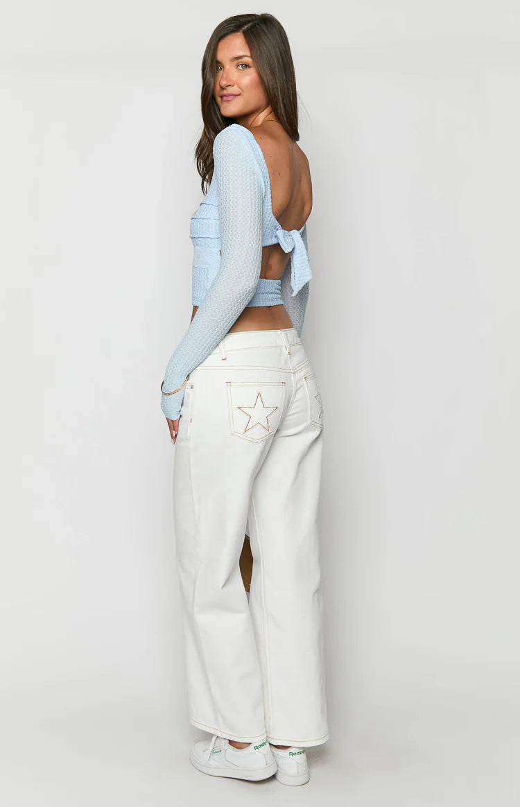Clara Star White Denim Low Rise Jeans