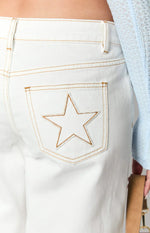Clara Star White Denim Low Rise Jeans