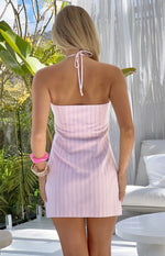 Wiley Pink Stripe Halter Neck Mini Dress
