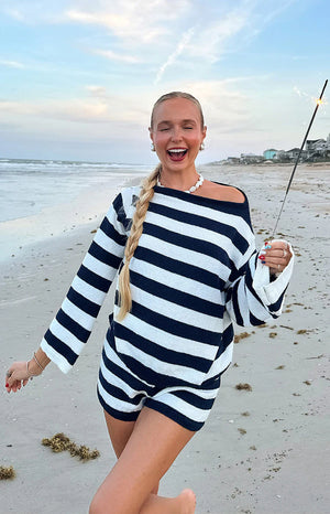 Willa Navy Stripe Knit Shorts - PRE ORDER