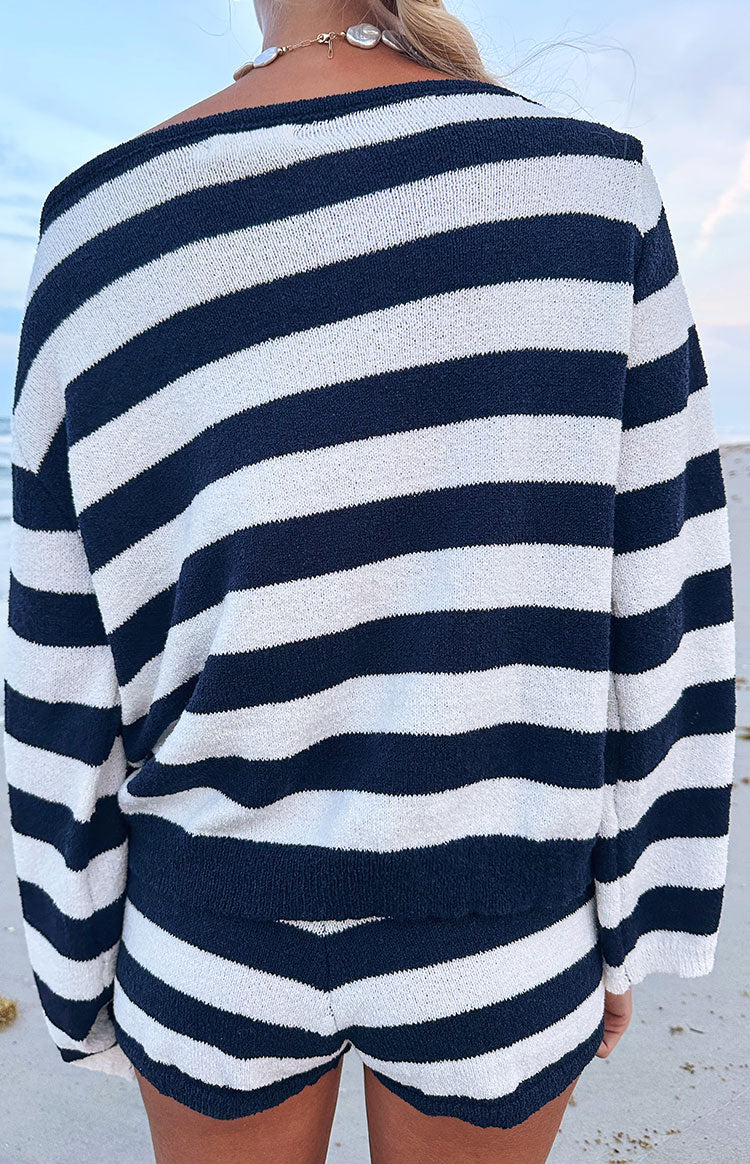 Willa Navy Stripe Knit Shorts - PRE ORDER