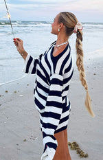 Willa Navy Stripe Off Shoulder Knit Sweater - PRE ORDER