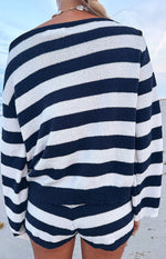 Willa Navy Stripe Off Shoulder Knit Sweater - PRE ORDER