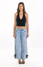 Willabelle Light Wash Denim Bow Hem Low Rise Jeans