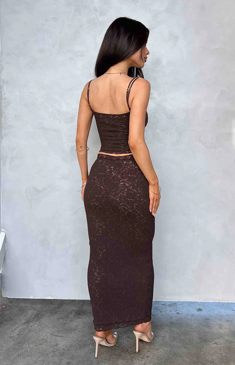 Willow Brown Lace Midi Skirt - US 8