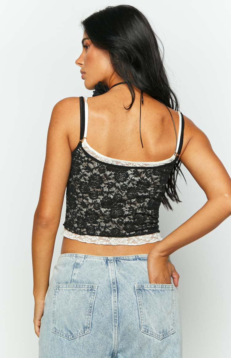 Willow Contrast Black Lace Tank Top Image