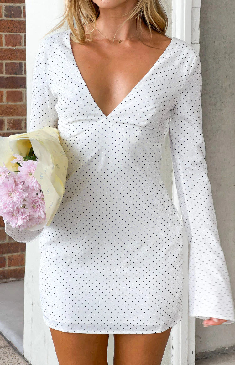 Winston White Polka Dot Long Sleeve Mini Dress