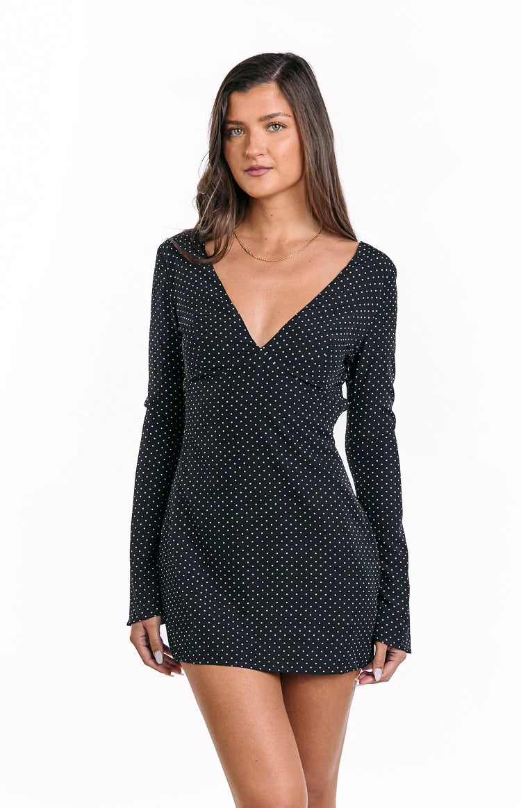 Winston Black Polka Dot Long Sleeve Mini Dress | Beginning Boutique US Winston Black Polka Dot Long Sleeve Mini Dress | Beginning Boutique US