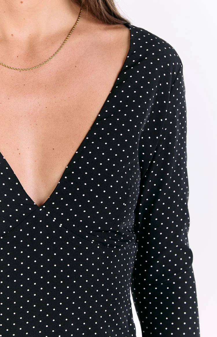 Winston Black Polka Dot Long Sleeve Mini Dress | Beginning Boutique US