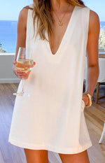 Wynn White Linen Shift Mini Dress Image