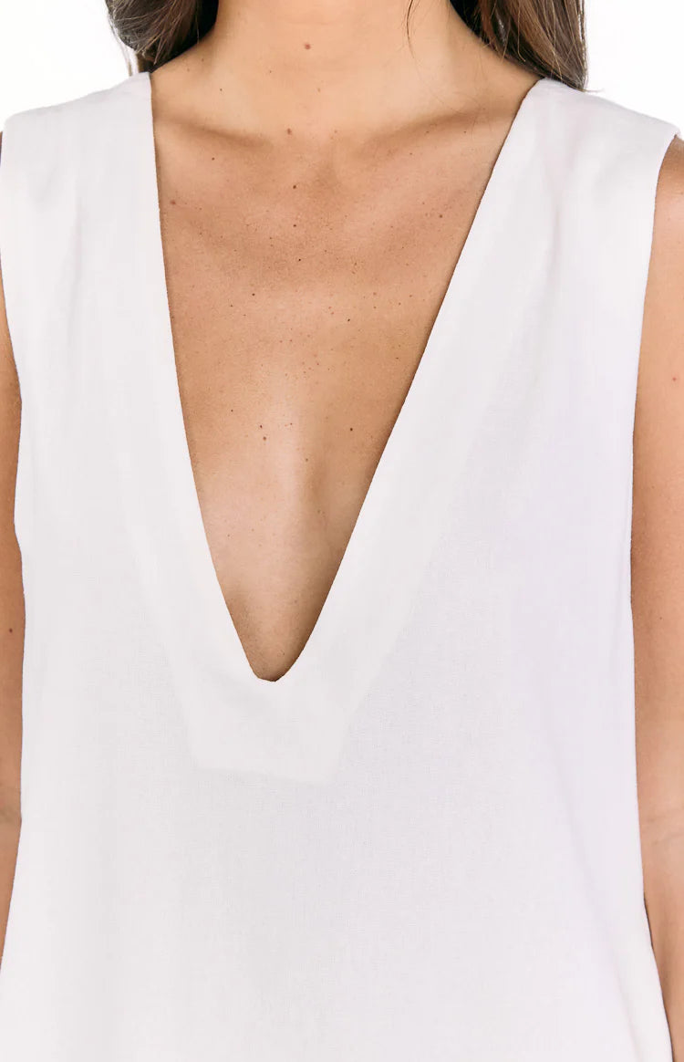 Wynn White Linen Shift Mini Dress - US 18