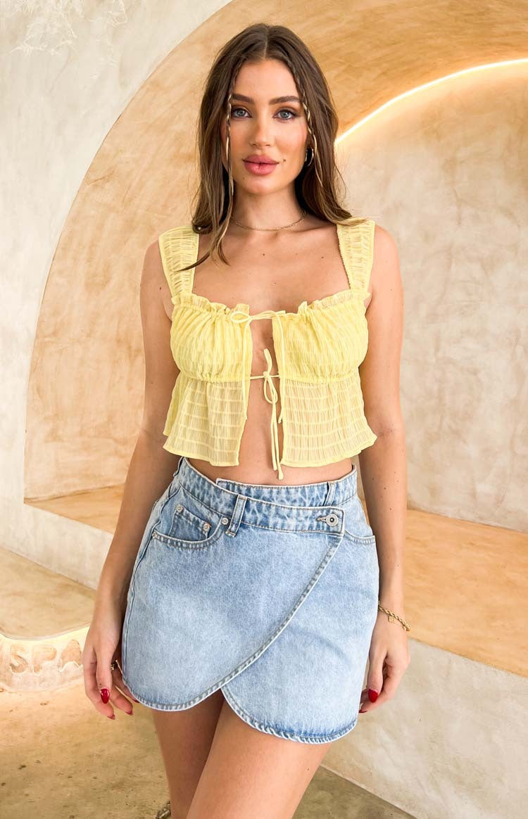 Alcmene Denim Asymmetrical Wrap Mini Skirt – Beginning Boutique US