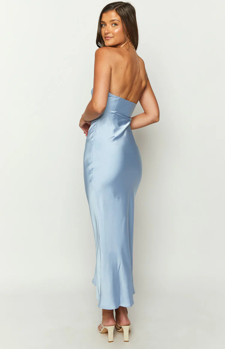 Xander Blue Satin Maxi Dress